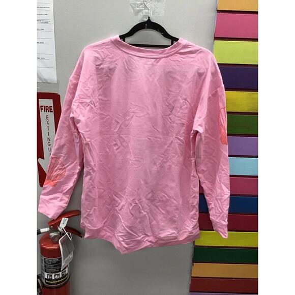 Demin & co French terry crew neck puff print pullover prism pink, Medium new QVC - Picture 2 of 4